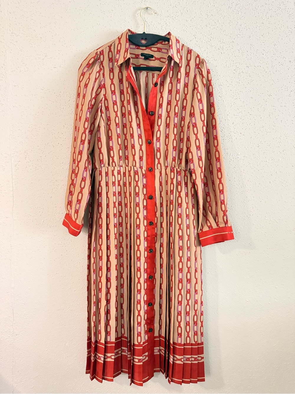 Ann Taylor Red and Cream Patterned Belted Midi Dress - Picture 4 of 11